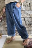Rustic Nature Linen Blend Barrel Pant Washed Navy